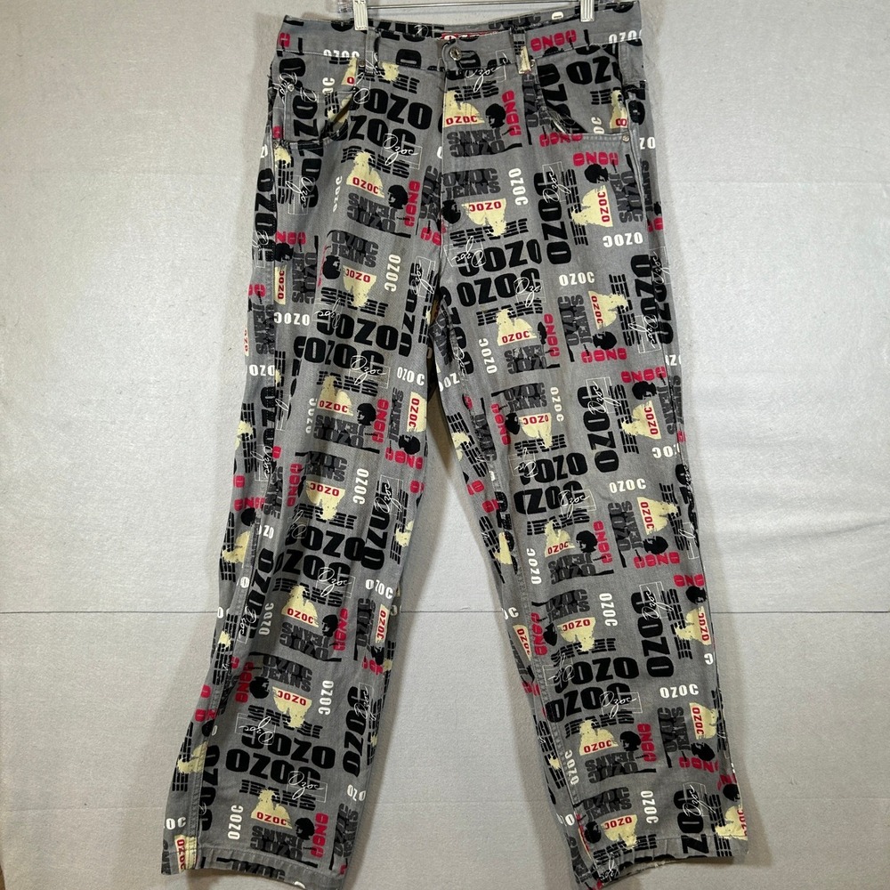 OZOC Jeans Mens 36W 34L Grey All Over Logo Print Casual Pants